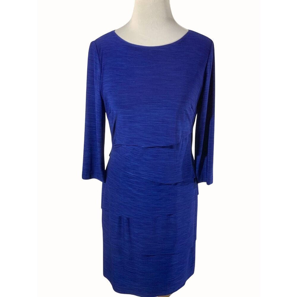 Tahari Arthur S Levine Womens Tiered Cobalt Blue Quarter Sleeve Midi Dress 6